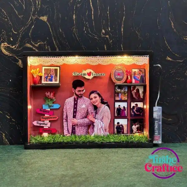 Personalized Anniversary Shadow Box with glowing lights and heartfelt messages for couples