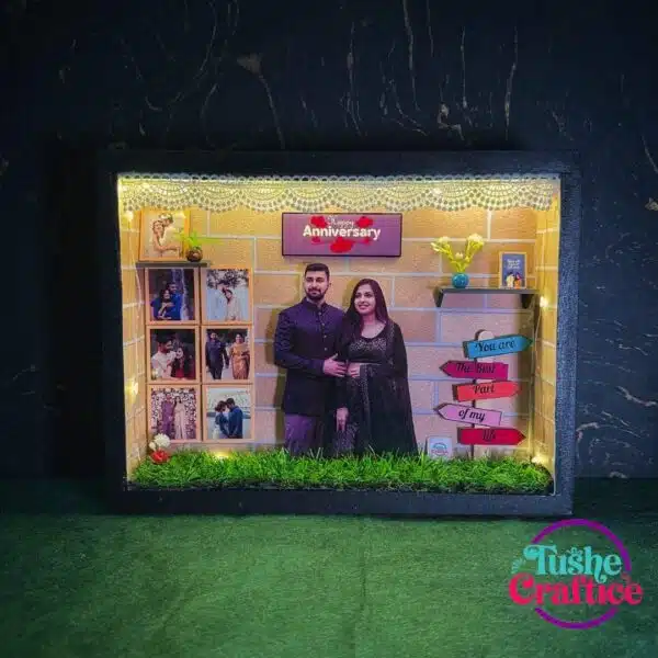Anniversary Shadow Box with glowing lights and personalized messages