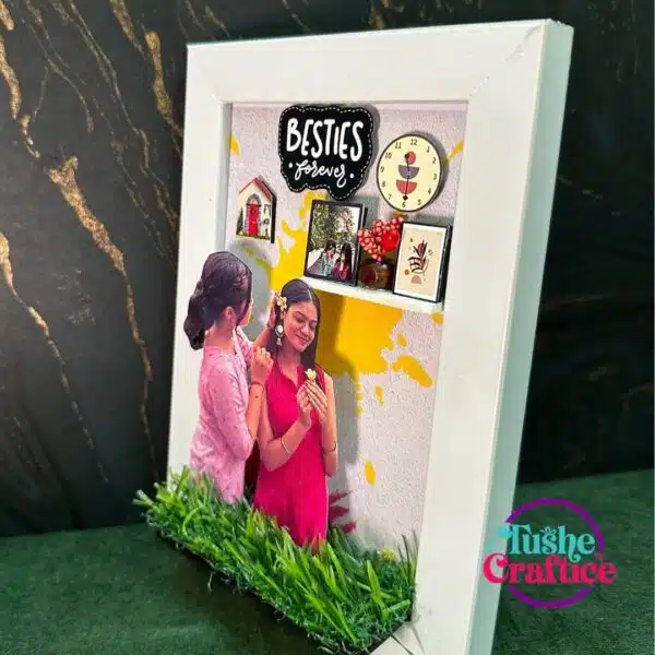 Handmade best friend gift frame with colorful background and friendship theme