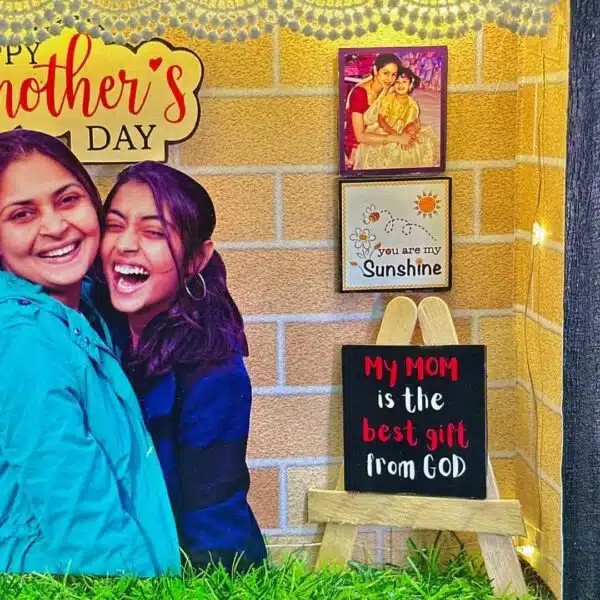 personalized mother's day shadow box with glowing lights and heartfelt messages
