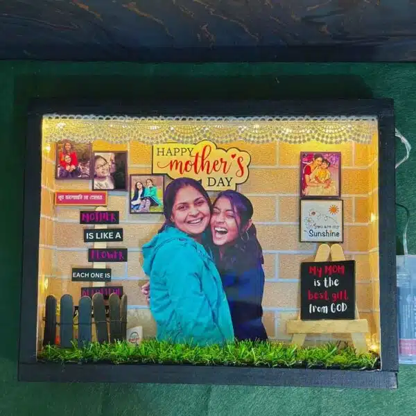 personalized mother's day shadow box with glowing lights and heartfelt messages