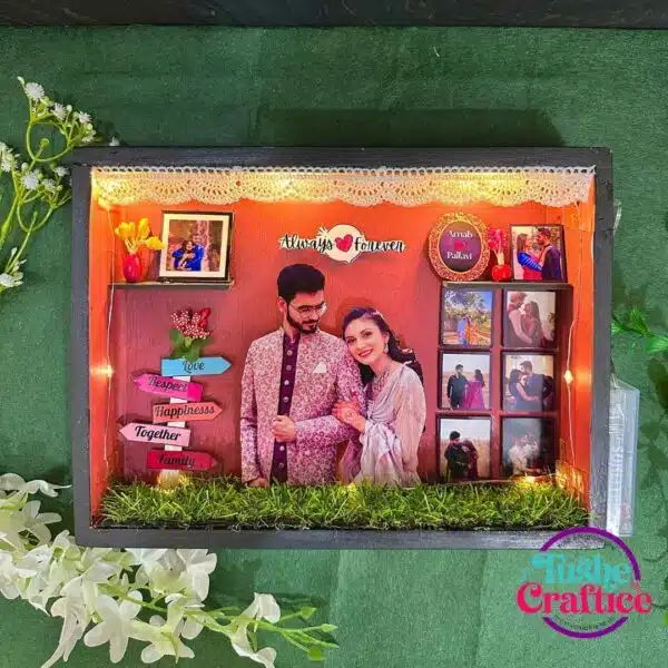 Personalized Anniversary Shadow Box with glowing lights and heartfelt messages for couples