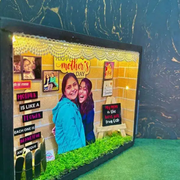 personalized mother's day shadow box with glowing lights and heartfelt messages