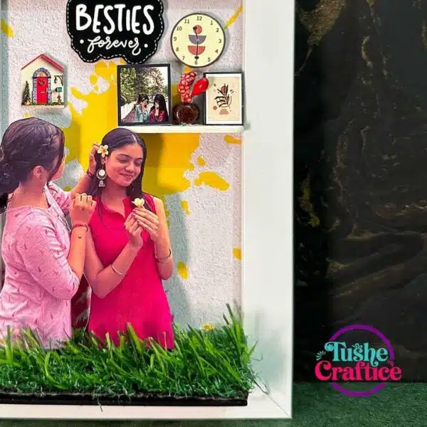Custom friendship photo frame with two girls and mini props